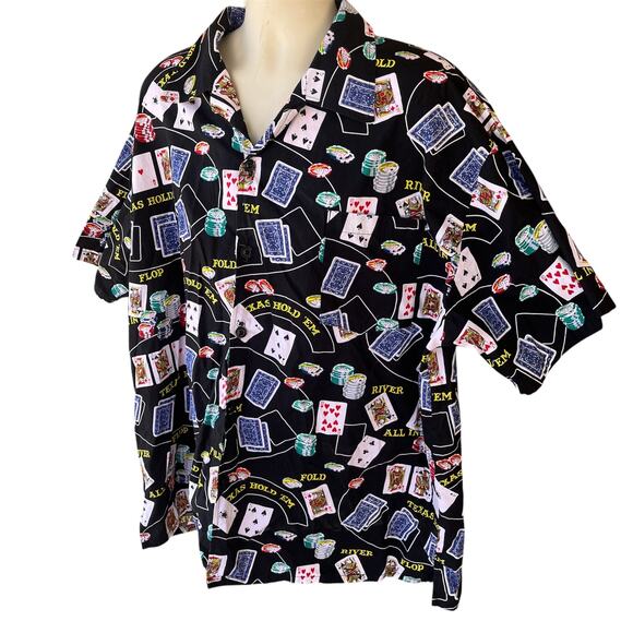 Lake Matley Hawaiian Button Shirt Poker Texas Holdem Cards Theme Party Mens 3XL - Picture 4 of 7